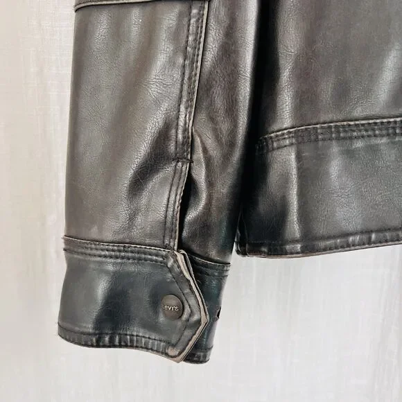 Authentic Levi's Espresso Brown Polyvinyl Thick Rugged Moto Jacket Mens XL Biker